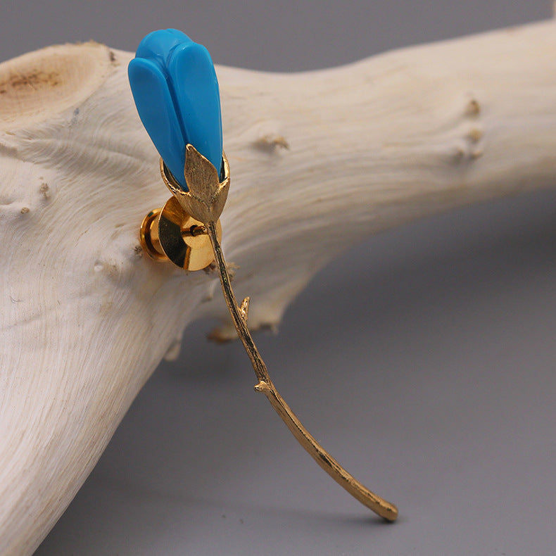 INATURE 925 Sterling Silver Red Coral Magnolia Flower Brooch Pin