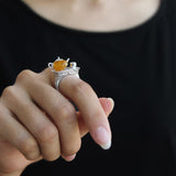 INATURE 925 Sterling Silver Rings Natural Amber Teapot Finger Ring