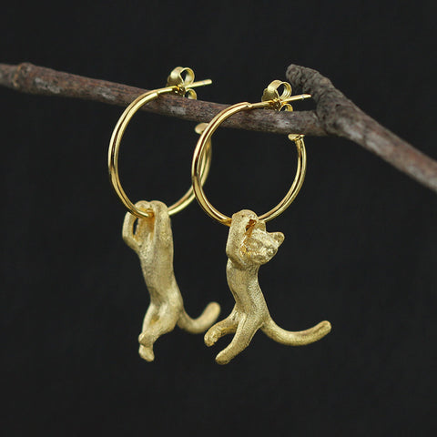 INATURE 925 Sterling Silver Trendy Big Kung Fu Cat Drop Earrings