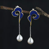 INATURE 925 Sterling Silver Vintage Blue Enamel Cloud Drop Earrings
