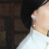 INATURE 925 Sterling Silver Vintage Blue Enamel Cloud Drop Earrings