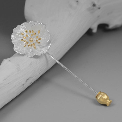 INATURE 925 Sterling Silver Vintage Poppy Flower Brooch Pins