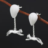 INATURE 925 Sterling Silver White Ceramic Balloon Cat Drop Earrings