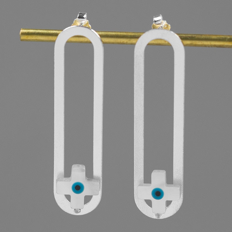 INATURE 925 Sterling Silver White Shell Cross Stud Earrings