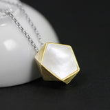 INATURE 925 Sterling Silver White Shell Fashion Geometric Polygon Pendant Necklace