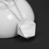 INATURE 925 Sterling Silver White Shell Fashion Geometric Polygon Pendant Necklace