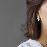 INATURE 925 Sterling Silver White Shell Fashion Square Window Stud Earrings