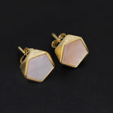INATURE 925 Sterling Silver White Shell Geometric Polygon Stud Earrings