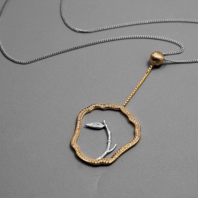 INATURE Sterling Silver Zircon Vintage Bamboo Pendant Necklace