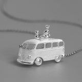 INATURE 925 Sterling Silver Cat & Hippie Van  Pendant Necklace