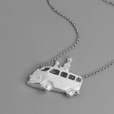 INATURE 925 Sterling Silver Cat & Hippie Van  Pendant Necklace