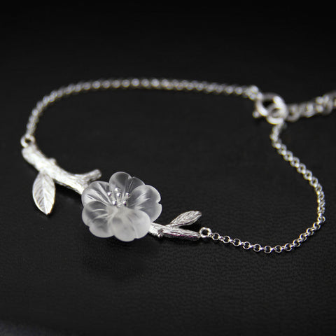 INATURE Diphylleia Sinensis 925 Sterling Silver Natural Crystal Flower Bracelets