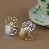 INATURE Elegant 925 Sterling Silver Coffee Cup Brooch Pins