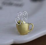 INATURE Elegant 925 Sterling Silver Coffee Cup Brooch Pins