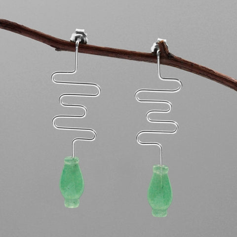 INATURE Simple 925 Sterling Silver Natural Aventurine Vase Drop Earring