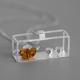 INATURE Natural Amber Teapot 925 Sterling Silver Pendant Necklace