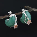 INATURE Natural Aventurine Flower Earrings 925 Sterling Silver Statement Earrings