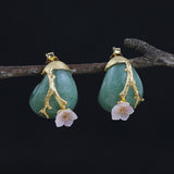 INATURE Natural Aventurine Flower Earrings 925 Sterling Silver Statement Earrings