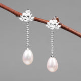 INATURE Natural Freshwater Pearl Earrings Lotus Flower 925 Sterling Silver