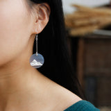 INATURE Natural Grey Agate Mountain Design 925 Sterling Silver Drop Earrings