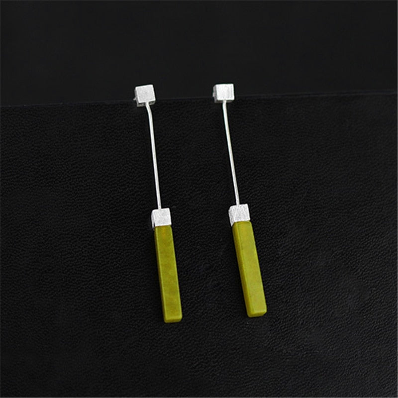 INATURE Natural Olive Jade 925 Sterling Silver Jewelry Dangle Drop Earrings