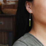 INATURE Natural Olive Jade 925 Sterling Silver Jewelry Dangle Drop Earrings