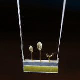 INATURE Natural Olive Jade Butterfly Plant Flower Pot Garden 925 Sterling Silver Pendant Necklace