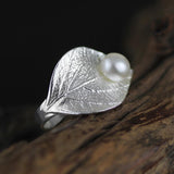 INATURE Natural Pearl Ring Vintage Leaf 925 Sterling Silver Rings