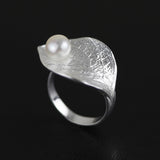 INATURE Natural Pearl Ring Vintage Leaf 925 Sterling Silver Rings