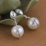 INATURE Natural Shell Pearl Earrings 925 Sterling Silver Lotus Flower Jewelry