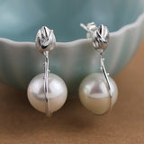 INATURE Natural Shell Pearl Earrings 925 Sterling Silver Lotus Flower Jewelry