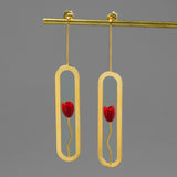 INATURE 925 Sterling Silver Red Coral Flower Stud Earrings