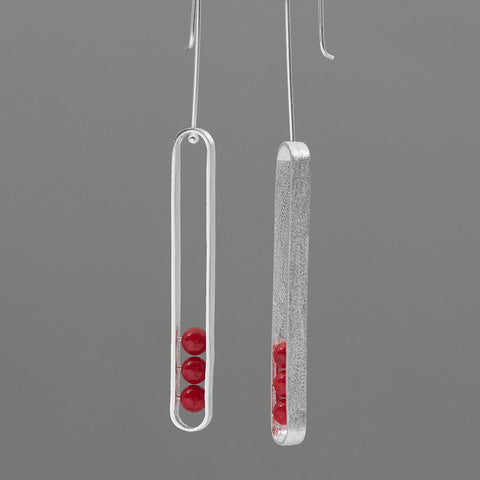 INATURE 925 Sterling Silver Red Coral Beads Drop Earrings