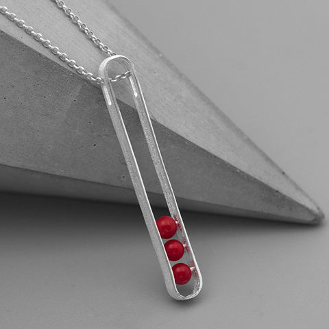 INATURE 925 Sterling Silver Red Coral Beads Pendant Necklace