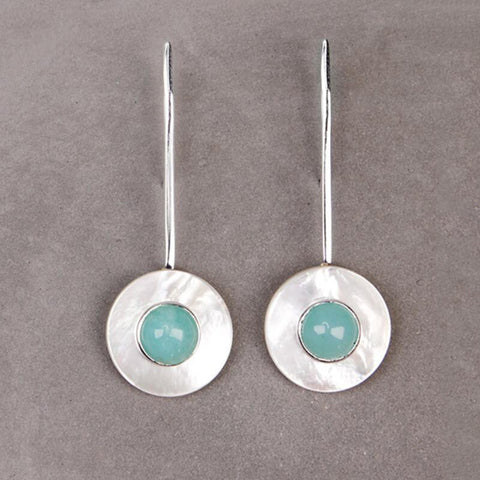 INATURE Simple OL Style Natural Stone 925 Sterling Silver Drop Earrings