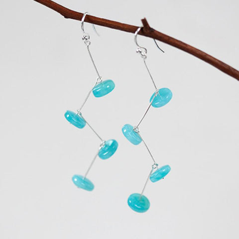 INATURE Summer Style 925 Sterling Silver Natural Amazonite Stone Drop Earrings