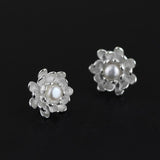 INATURE Vintage 925 Sterling Silver Freshwater Pearl Lotus Flower Earrings