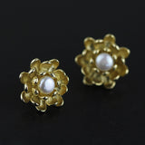 INATURE Vintage 925 Sterling Silver Freshwater Pearl Lotus Flower Earrings