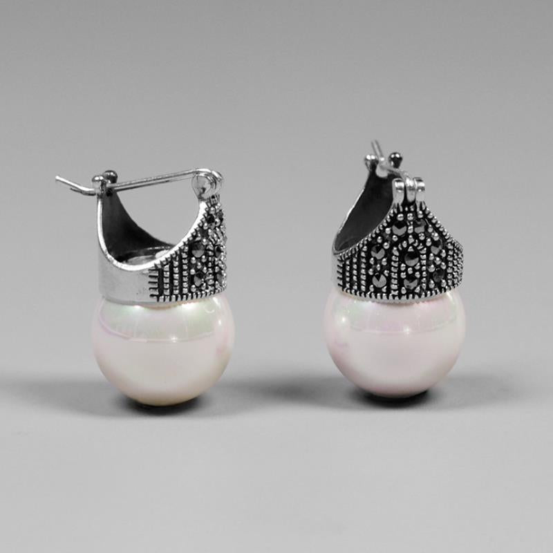 INATURE Vintage 925 Sterling Silver Jewelry Mother of Pearl Earrings