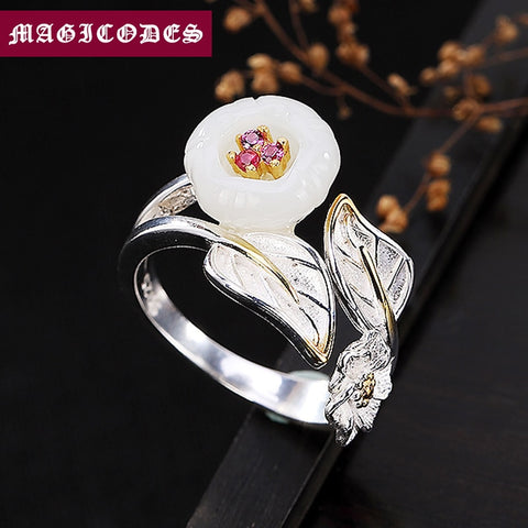 925 Sterling Silver bohemian Mosaic Plum blossom Ring