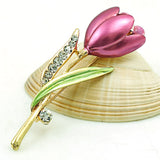 JINGLANG Rhinestone Purple Tulip Flower Brooches