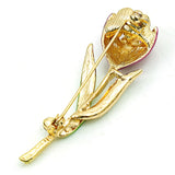 JINGLANG Rhinestone Purple Tulip Flower Brooches
