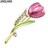 JINGLANG Rhinestone Purple Tulip Flower Brooches