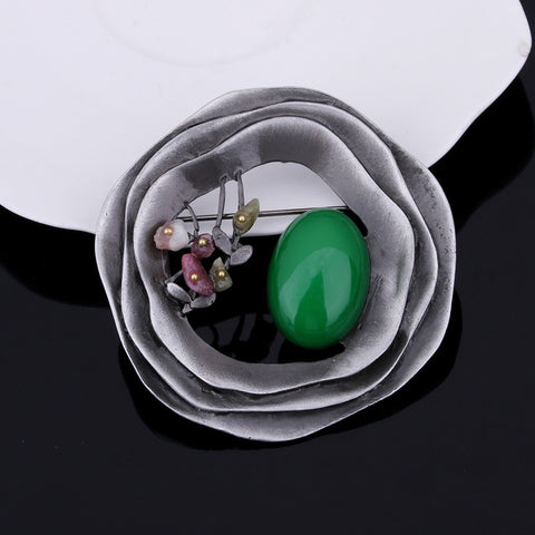 JUJIE Vintage Large Round Resin Flower Brooches