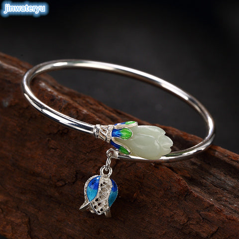 Jinwateryu retro 925 sterling silver Hetian white vintage bracelet