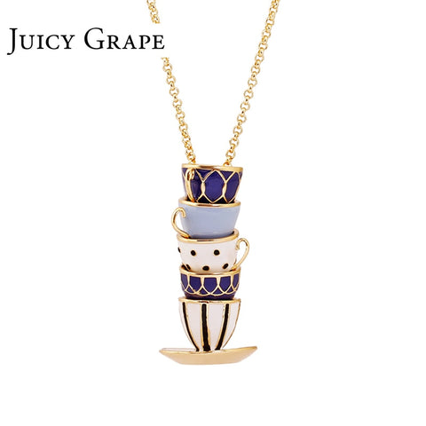 Juicy Grape Hand Made Long Necklace Enamel Jewelry Tea Cup Necklace Pendant