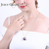 Juicy Grape Hand Painted Teapot Pendant Long Chain Choker Enamel Necklace