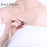 Juicy Grape Hand Painted Teapot Pendant Long Chain Choker Enamel Necklace