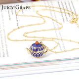 Juicy Grape Hand Painted Teapot Pendant Long Chain Choker Enamel Necklace