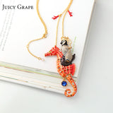 Juicy Grape Hippocampus Enamel Glaze Gilded Necklace